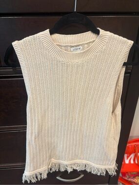 J. Crew Cream Ribbed Fringe Hem Sleeveless Knit Top